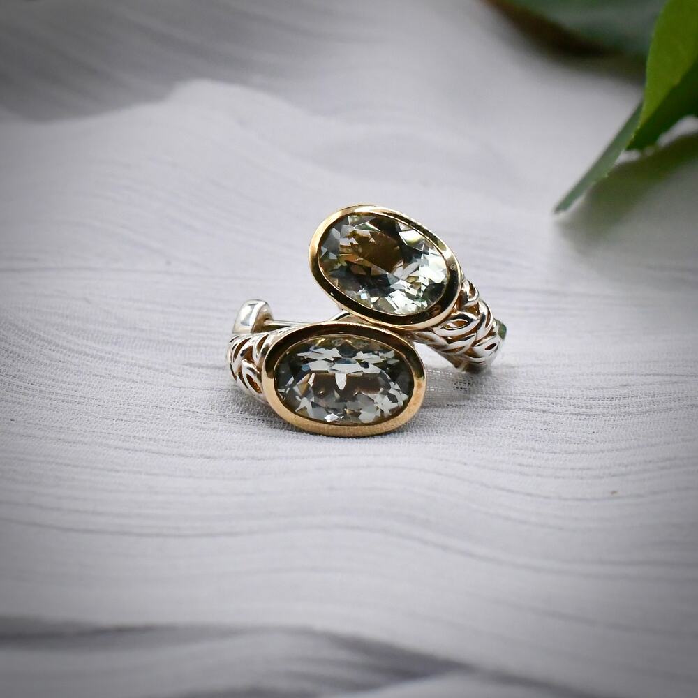Lorenzo 970 Silver 18K Gold Green Amethyst Earrings Prasiolite Cushion Dangle